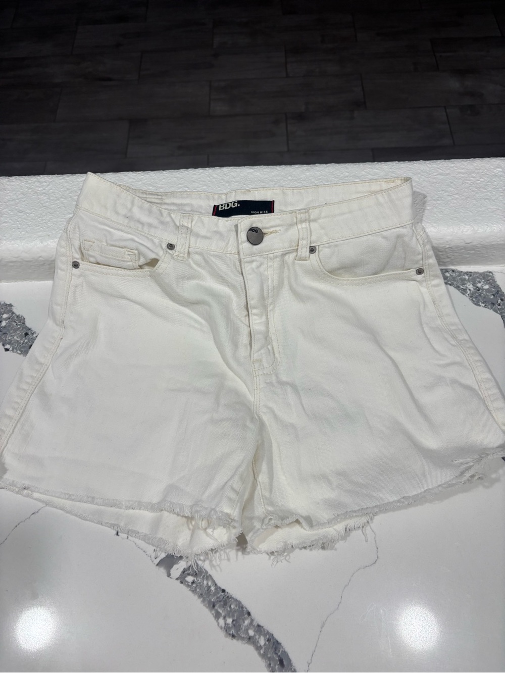 BDG White Denim Cutoff Shorts - Classic High-Rise Style side